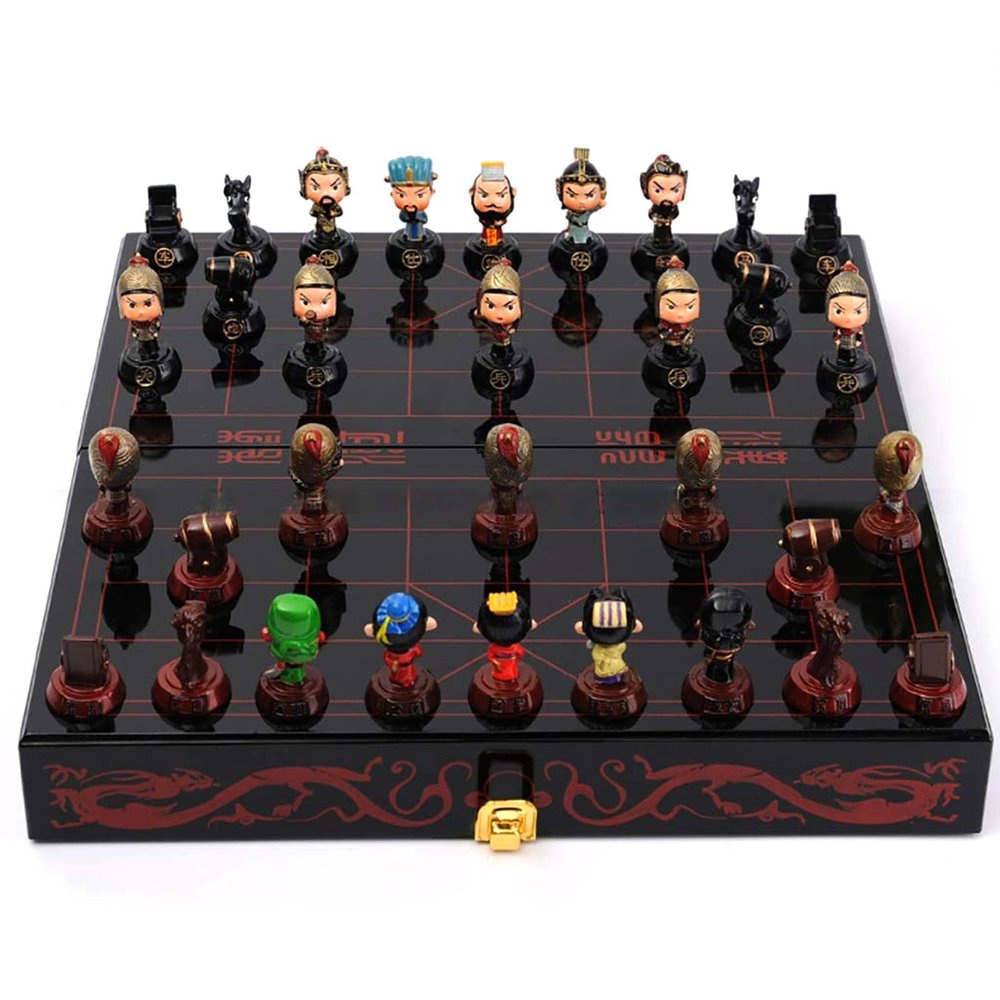 15.7-inch Travel Chess Set, Chinese Chess Set with Folding Chess Board and Storage Box -32 Resin Figurines, Collectible Business Gift (Deluxe)