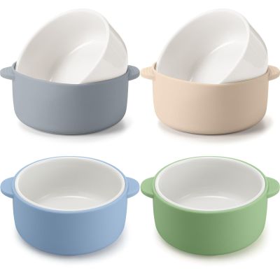 Domensi 4 Sets Kids Porcelain Bowls with Removable Silicone Sleeve 2-in-1 Porcelain Toddler Bowls Microwave Dishwasher Safe Cereal Snack Soup Dishes for Baby Children Feeding Supplies (Morandi Colors)