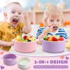 Domensi 2 Sets Kids Porcelain Bowls with Removable Silicone Sleeve 2-in-1 Porcelain Toddler Bowls Microwave Dishwasher Safe Cereal Snack Soup Dishes for Baby Children Feeding Supplies (Pink Purple) view 4