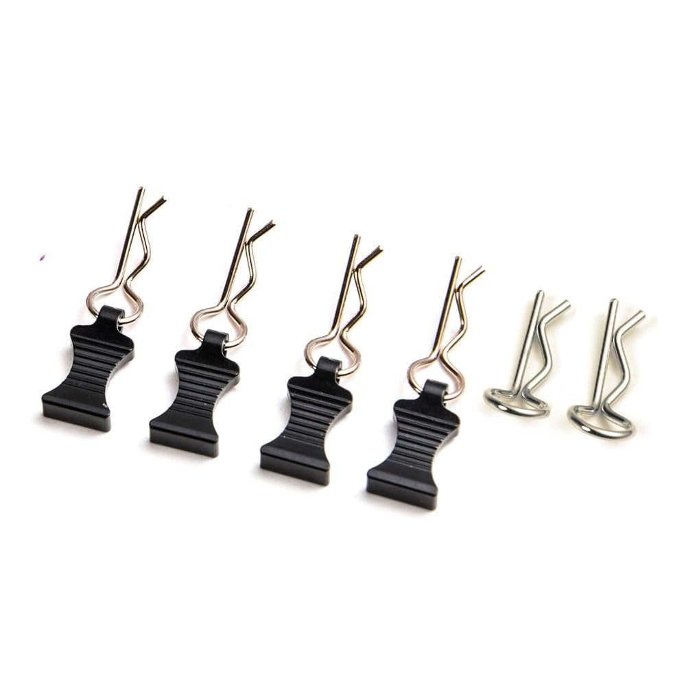 StiNGZjdM 4Pcs R-Type Body Clips with Aluminum Mount for TRX-4 Axial SCX10 1/8 1/10 1/12 RC Crawler Car Parts Accessories(Black)