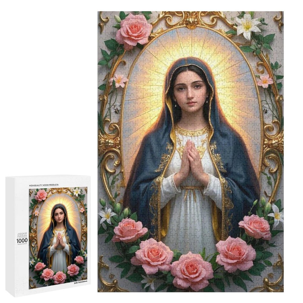 Jigsaw Puzzles for Adults 1000 Piece - Our Lady of Guadalupe Body Portrait Roses Themed Wooden PuzzlesFamily PuzzlesUnique Gifts for Wall ArtFunny PuzzlesStress Relief Games,Puzzle Games