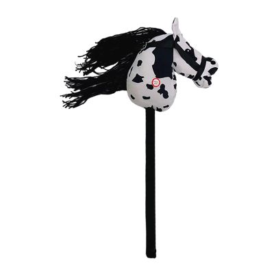 ToysCentral Basics Plush Stick Horse Plush Horse Riding Stick Hobby Horse Riding Toy for Boys Girls, Black White