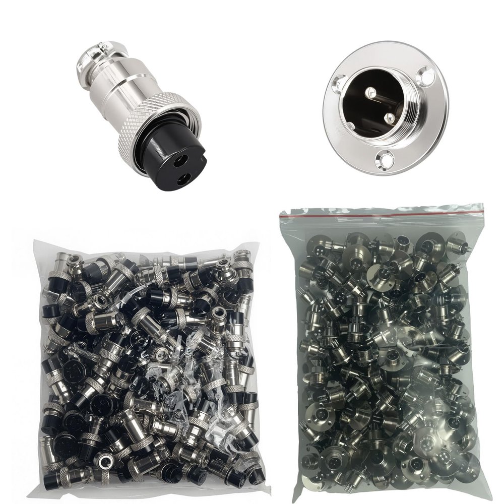 JoWanSome GX12 2-Pin Aviation Connector, Male/Female Flange Mount, 100 Sets