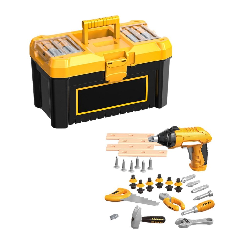 TWTCZOZ 35 Piece Kids Tool Collection Featuring Electronic Drill and Accessories, Yellow