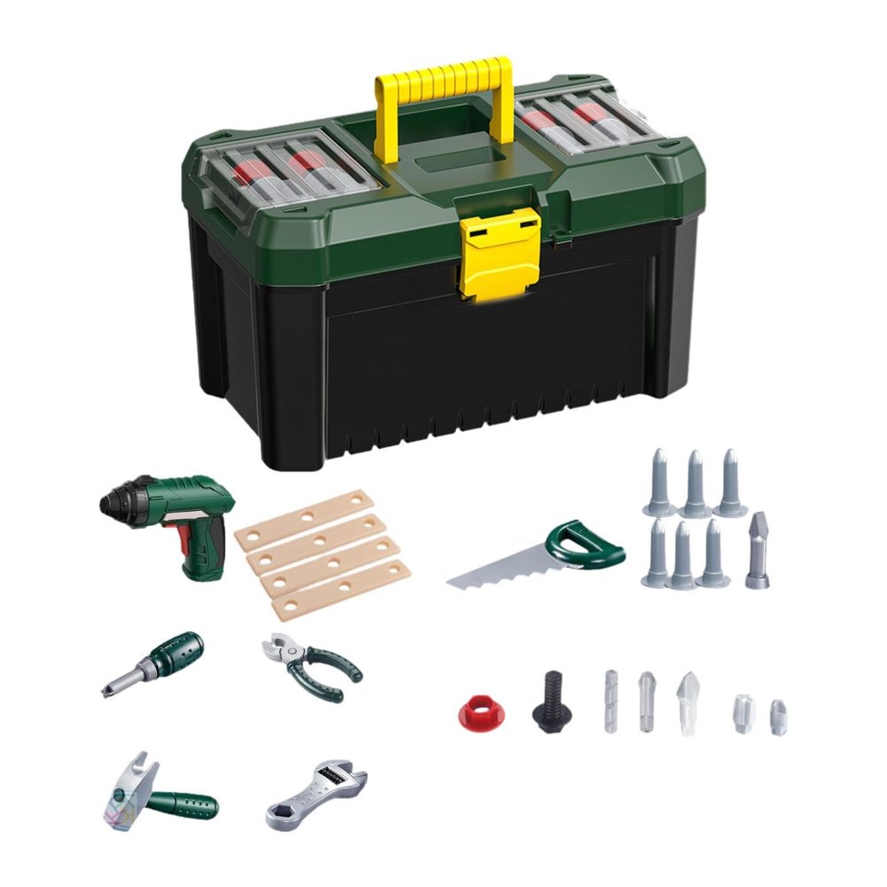 TWTCZOZ 35 Piece Kids Tool Collection Featuring Electronic Drill and Accessories, Green