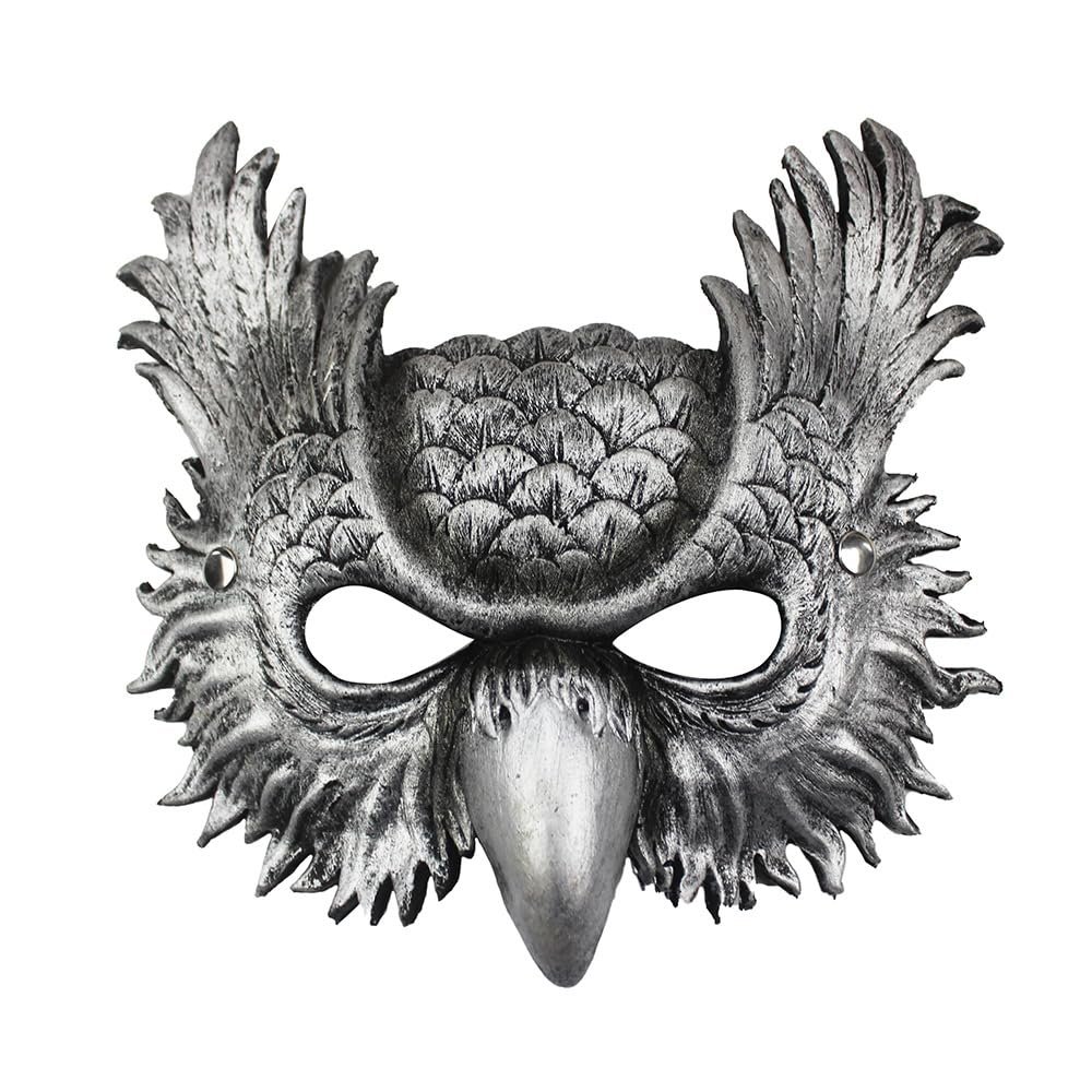 1Pcs Halloween Owl Mask Masquerade Bird Mask Animal Half Face Mask for Halloween Easter Costume Party Cosplay Props (Silver)