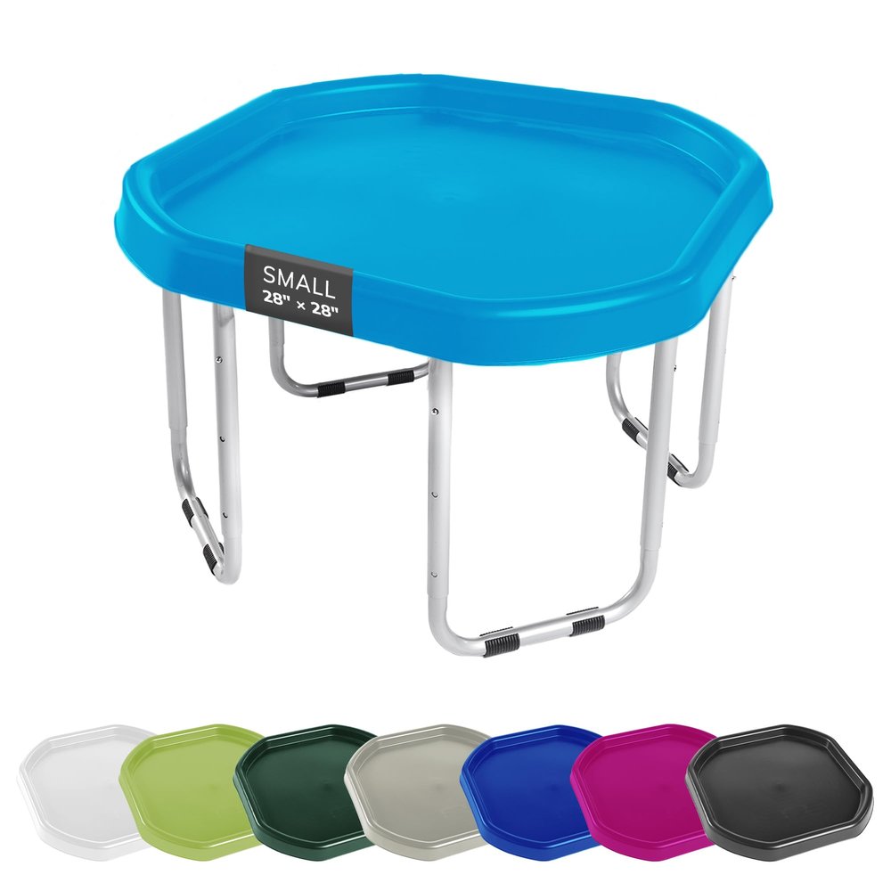 MEKA Small 28"x28" Tuff Tray Set Blue, Activity Sensory Tray Plus Stand Children, Outdoor Play Sand and Water Table for Toddlers and Kids, Toy Boys Girls