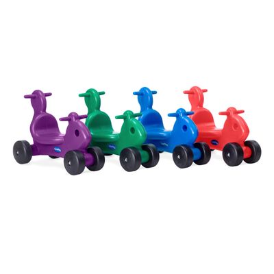 Careplay 2-in-1 Squirrel Push & Ride-on Toy, Indoor & Outdoor Use, Low Profile Seat, Recommended for Children up to 50lbs, Durable Construction, Made in The USA, 4-Pack, Blue, Red, Green, and Purple