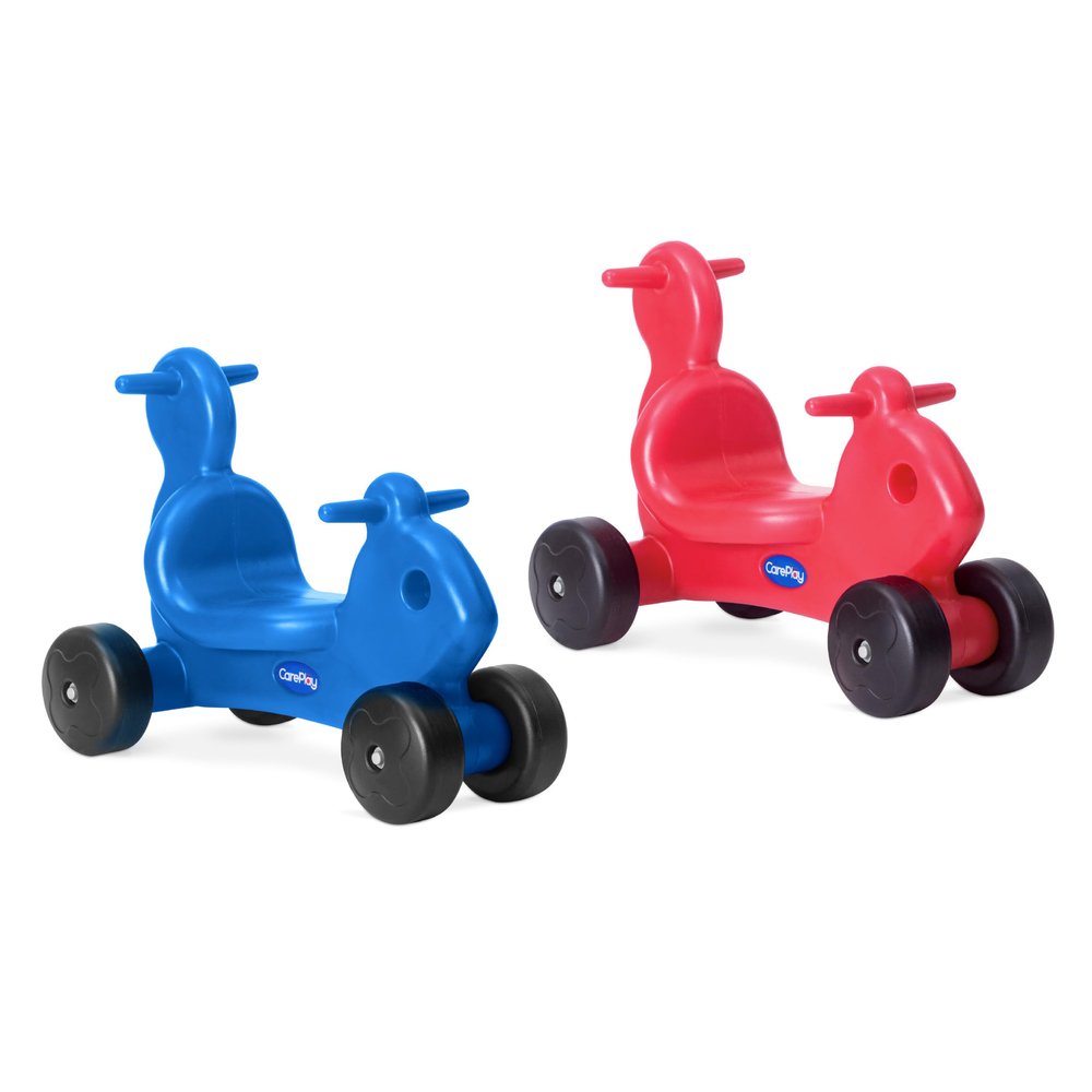 Careplay 2-in-1 Squirrel Push & Ride-on Toy, Indoor & Outdoor Use, Low Profile Seat, Recommended for Children up to 50lbs, Durable Construction, Made in The USA, 2-Pack, Blue and Red