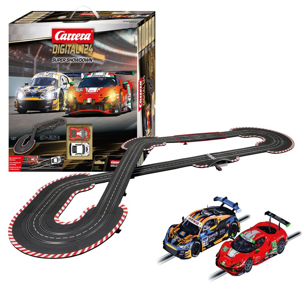 Carrera 23639 Digital 124 Super Showdown Slot Car Race Track Set, 1:24 Scale, 26.25-Feet Long, Includes Wireless Controllers