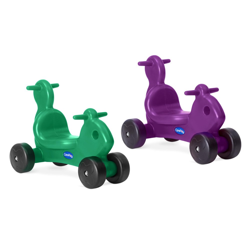 Careplay 2-in-1 Squirrel Push & Ride-on Toy, Indoor & Outdoor Use, Low Profile Seat, Recommended for Children up to 50lbs, Durable Construction, Made in The USA, 2-Pack, Green and Purple