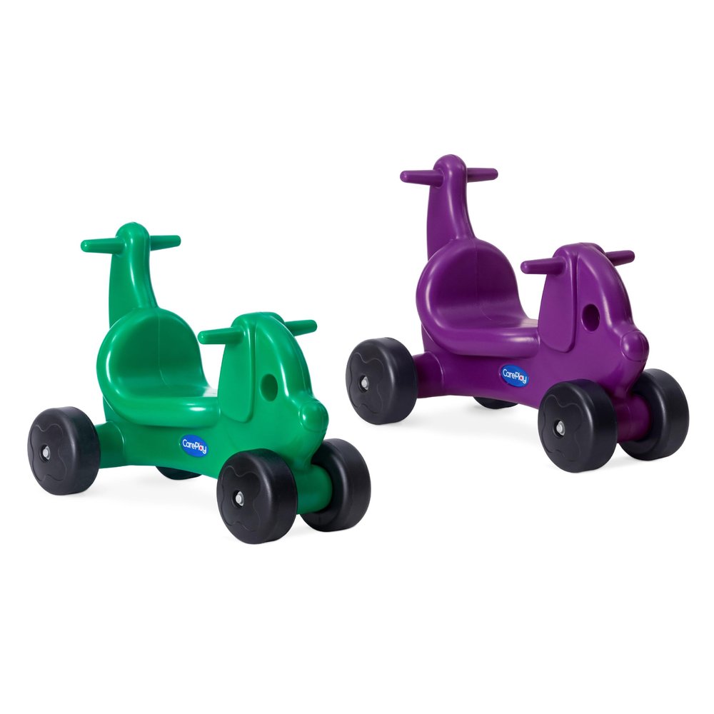 Careplay 2-in-1 Puppy Push & Ride-on Toy, Indoor & Outdoor Use, Low Profile Seat, Recommended for Children up to 50lbs, Durable Construction, Made in The USA, 2 Pack, Green and Purple