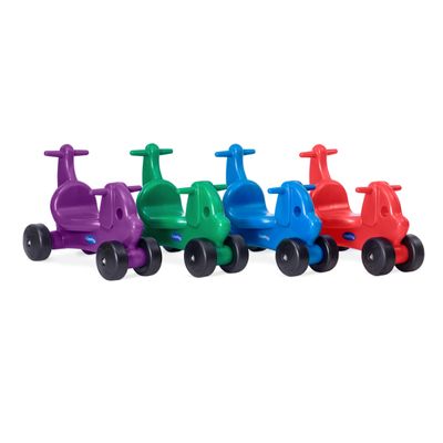 Careplay 2-in-1 Puppy Push & Ride-on Toy, Indoor & Outdoor Use, Low Profile Seat, Recommended for Children up to 50lbs, Durable Construction, Made in The USA, 4 Pack, Blue, Red, Green, & Purple