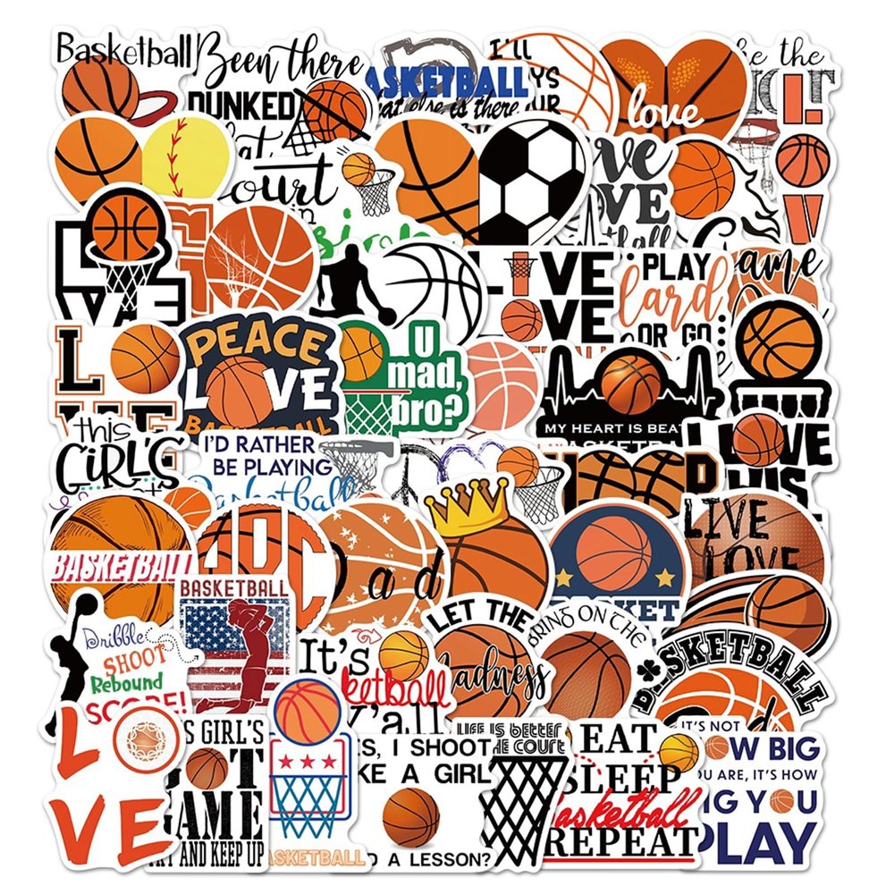 Basketball Stickers for Boy Cute Basketball Gifts Sports Stickers for Kids Teens Adults, Sports Party Favor Waterproof PVC Decals for Water Bottle Laptop Skateboard Bicycle Suitcase Phone Case