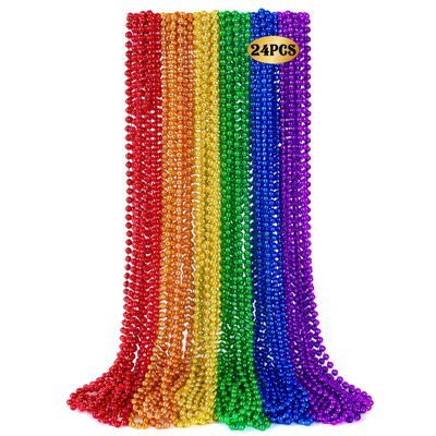 24 PCS Rainbow Beads Necklaces, 33" Round Pride Beaded Bulk, LGBT Colorful Plastic Bead Necklaces, 6 Colors Pride Month Parade Throw Accessories Stuff for Gay Lesbian Party Supplies Decorations