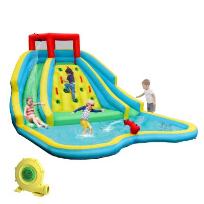 GLACER Inflatable Water Slide, Blow Up Bouncer Castle w/Water Slides, Splash Pool, Water Cannons & 735W Blower, Outdoor Water Park for Kids 3-10 Years Old