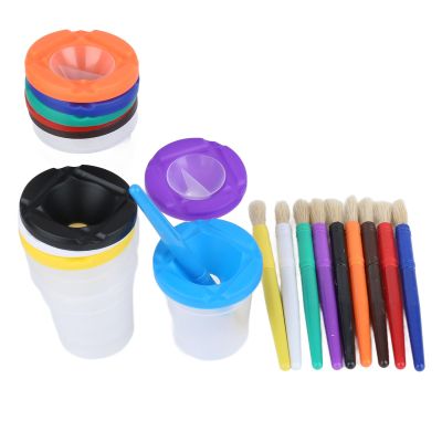 10 Pieces Spill Proof Paint Cups Kids Painting Set with Paintbrushes for Toddlers Kids Preschool Art Supplies
