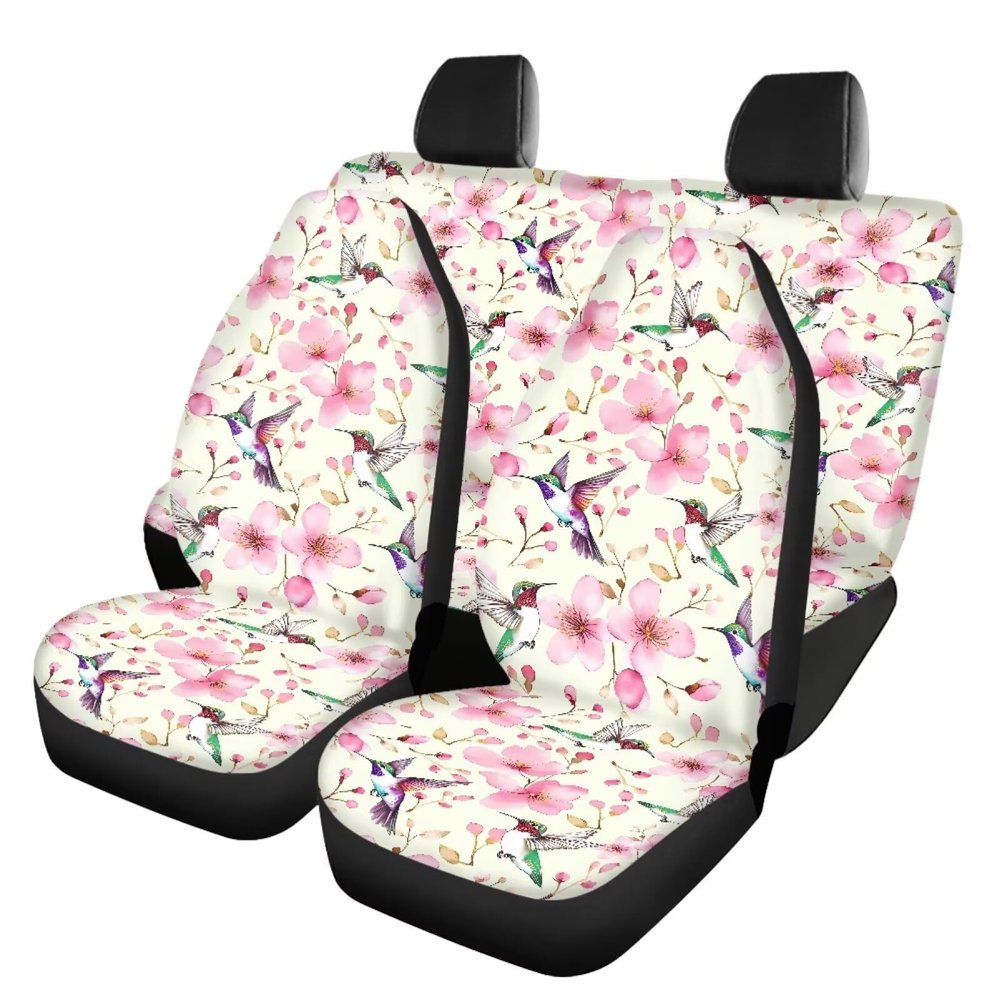 Beauty Collector Hummingbird Flower Yellow Car Seat Cover Full Set Auto Interior Covers Universal Fit Most Sedan SUV Truck