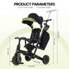 Aneco 9-in-1 Multi-functional Baby Tricycle for Toddlers 10 Months-3 Years with Removable Canopy Rotatable Seat Safety Harness Wheel Brake Adjustable Push Handle Storage Bag Cup Holder Black and Green view 2