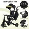 Aneco 9-in-1 Multi-functional Baby Tricycle for Toddlers 10 Months-3 Years with Removable Canopy Rotatable Seat Safety Harness Wheel Brake Adjustable Push Handle Storage Bag Cup Holder Black and Green view 4