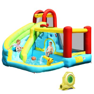 GLACER 6-in-1 Bounce House, Inflatable Jumper w/Slide, Climbing Wall, Splash Pool, Water Gun, Basketball Hoop, Outdoor Indoor Blow Up Bouncy House, Water Slide for Backyard, Party (with 480W Blower)