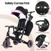 Aneco 9-in-1 Multi-functional Baby Tricycle for Toddlers 10 Months-3 Years with Removable Canopy Rotatable Seat Safety Harness Wheel Brake Adjustable Push Handle Storage Bag Cup Holder, Black and Pink view 4