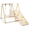 GLACER Indoor Jungle Gym, Large 5-in-1 Wooden Playground Climbing Toys w/Sided Slide, Baby Swing& Ladder, Foldable Montessori Philosophy Waldorf Play Gym for Toddlers view 1