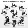 Aneco 9-in-1 Multi-functional Baby Tricycle for Toddlers 10 Months-3 Years with Removable Canopy Rotatable Seat Safety Harness Wheel Brake Adjustable Push Handle Storage Bag Cup Holder, Black and Gray view 3