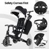 Aneco 9-in-1 Multi-functional Baby Tricycle for Toddlers 10 Months-3 Years with Removable Canopy Rotatable Seat Safety Harness Wheel Brake Adjustable Push Handle Storage Bag Cup Holder, Black and Gray view 4