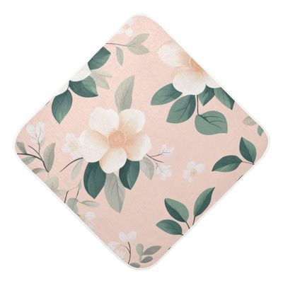 Burbuja White Flower in Pink Baby Bath Towel - Soft Absorbent Muslin Cotton Hooded Towel for Newborn Infant Toddler, 35x35 in