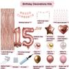 15th Birthday Decorations For Girls, 15 Year Olds Happy Birthday Banners Party Decor Balloon Foil Fringe Curtains Heart Star Confetti Balloons, 15th Rose Gold Party Supplies for Girls Women Her view 2