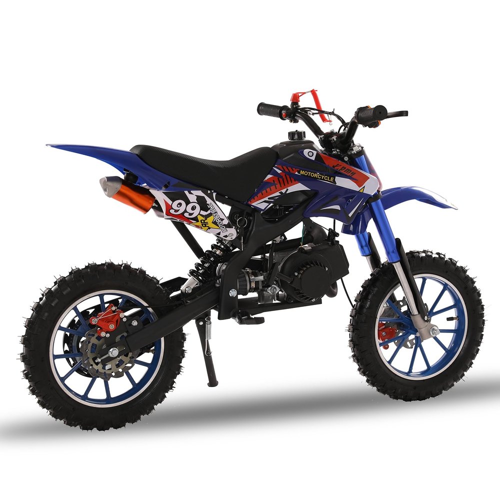 YOXIER 49cc 2-Stroke Kids Dirt Bike,Dirt Bike for Kids 8-14, Off Road Mini Bike, Off-Road Motorcycle Gas Pocket Pit Trail Bike Pocket Motorbike with Front Rear Disc Brakes Racing Max Speed 40KM/H Blu