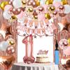 1st Birthday Decorations For Baby Girls, 1 Year Old Happy Birthday Banners Party Decor Balloon Foil Fringe Curtains Heart Star Confetti Balloons, 1st Rose Gold Party Supplies for Girls Women Her view 1