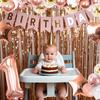 1st Birthday Decorations For Baby Girls, 1 Year Old Happy Birthday Banners Party Decor Balloon Foil Fringe Curtains Heart Star Confetti Balloons, 1st Rose Gold Party Supplies for Girls Women Her view 3