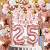 25th Birthday Decorations For Womener, 25 Year Olds Happy Birthday Banners Party Decor Balloon Foil Fringe Curtains Heart Star Confetti Balloons, 25th Rose Gold Party Supplies for Girls Women Her view 1