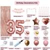 35th Birthday Decorations For Women, 35Year Olds Happy Birthday Banners Party Decor Balloon Foil Fringe Curtains Heart Star Confetti Balloons, 35th Rose Gold Party Supplies for Girls Women Her view 2