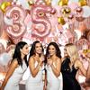 35th Birthday Decorations For Women, 35Year Olds Happy Birthday Banners Party Decor Balloon Foil Fringe Curtains Heart Star Confetti Balloons, 35th Rose Gold Party Supplies for Girls Women Her view 3