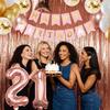 21st Birthday Decorations For Girls, 21 Year Olds Happy Birthday Banners Party Decor Balloon Foil Fringe Curtains Heart Star Confetti Balloons, 21st Rose Gold Party Supplies for Girls Women Her view 3