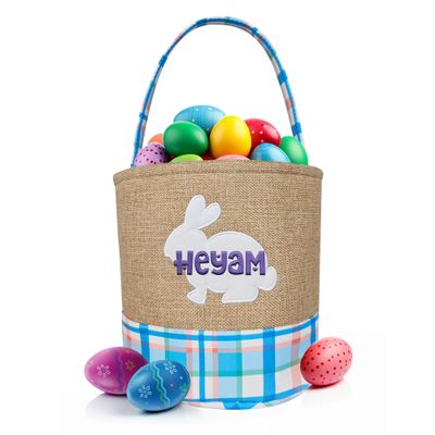 HUTARIO Personalized Easter Basket Egg Hunt Custom Embroidered Bunny Baskets for Kids with Cute Rabbit Storage, Plaid, Candies, Easter Party Gifts