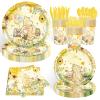 140pcs Classic Bear Baby Shower Decorations Baby Shower Party Tableware with Plates, Napkin, Forks, Cups for Birthday Party Supplies Set Serves 20 Guests view 1