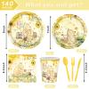 140pcs Classic Bear Baby Shower Decorations Baby Shower Party Tableware with Plates, Napkin, Forks, Cups for Birthday Party Supplies Set Serves 20 Guests view 2