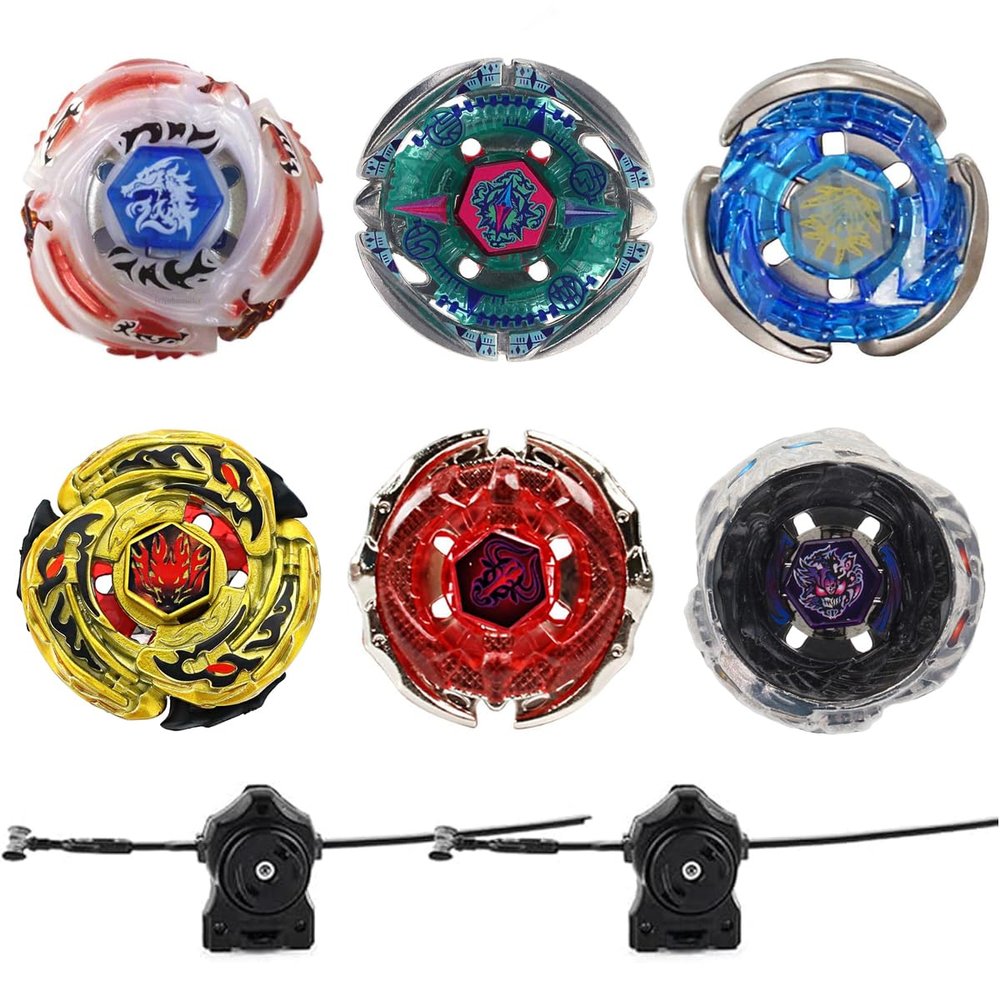 Gyros 6 Pack Bey Burst Battling Tops Metal Fusion Starter Set with Stickers Two Launchers