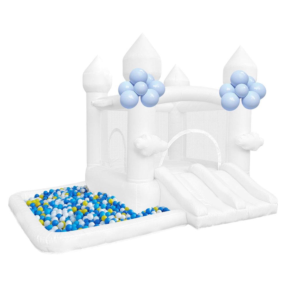 HAPYBOUCY White Bounce House, Bounce House for Kids 3-6 with Double Slides, Bouncy House with Ball Pit Blower Included, Bouncy Castle IndoorOutdoor, 10.5ft L x 9.3ft W x 7.3ft H, Nice Choice for Party