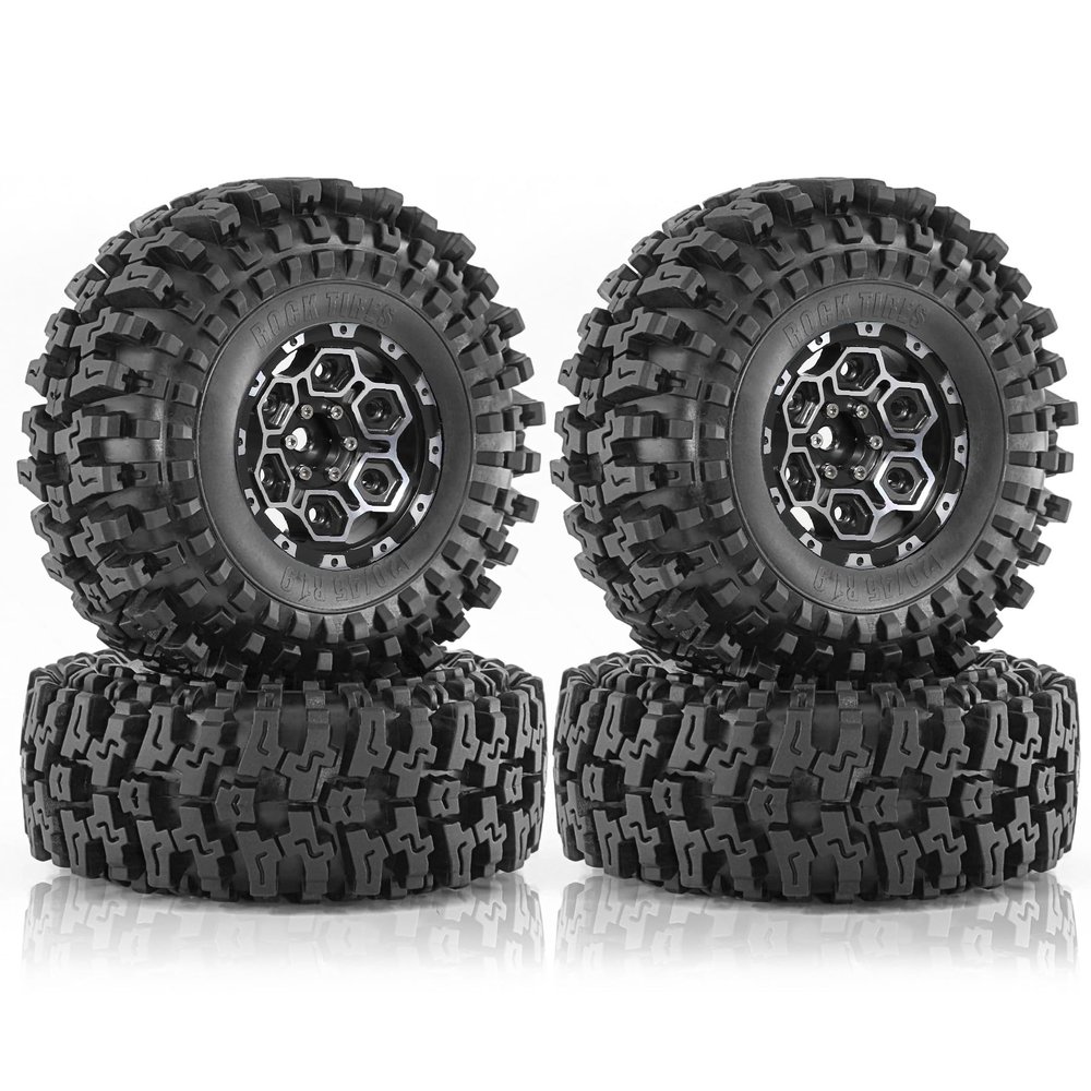 120mm 1.9 inch RC Crawler Rubber Tires Beadlock Wheel Stabbing Blade Set Hex 12mm for Most 1/10 Crawler Cars Such as TRX-4 D90 D110 TF2 Tamiya CC01 AXI03007 Axial 90047 SCX10 III%t057 (Black)