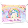 Mocsicka Unicorn Birthday Banner Backdrop Pastel Rainbow Unicorn Backdrop for Girls Birthday Decorations Party Supplies 70.8 x 43.3 Inch view 1