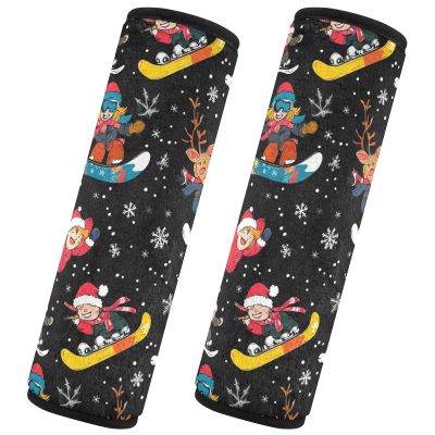 2 Pack Cartoon Santa Claus Black Seat Belt Covers Cute Seatbelt Covers Shoulder Strap Cushion for Boys Girls Adults