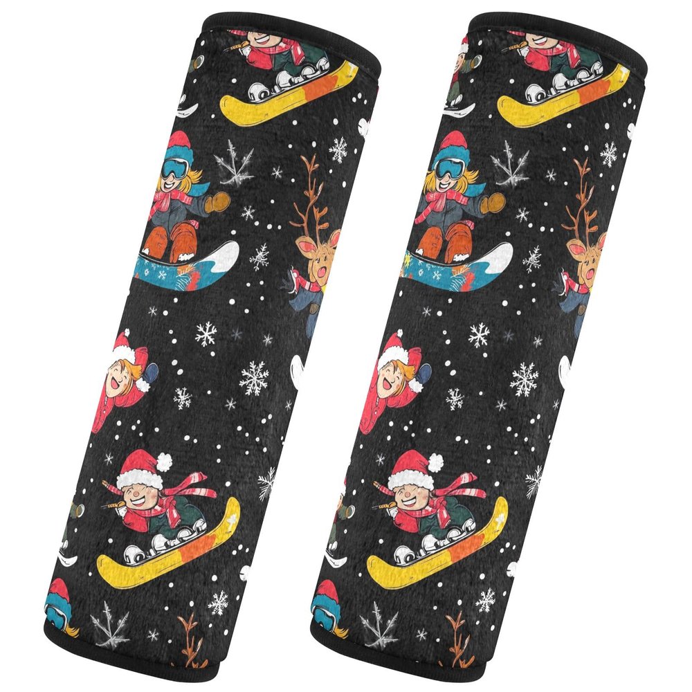 2 Pack Cartoon Santa Claus Black Seat Belt Covers Cute Seatbelt Covers Shoulder Strap Cushion for Boys Girls Adults