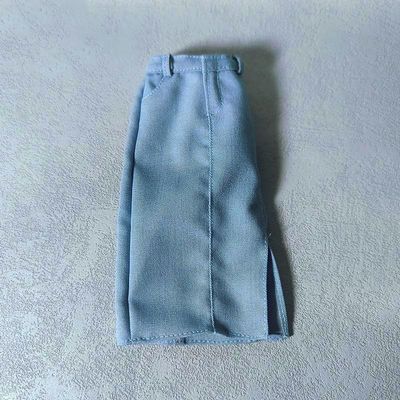 1/6 Scale Female Clothes Long Sleeve Tight Top with Crotch Shoulderless Top Wrap Skirt with Belt Action Figure Accessory Costume Outfit for 12-inches Action Figure Body (Light Blue Denim Wrap Skirt)