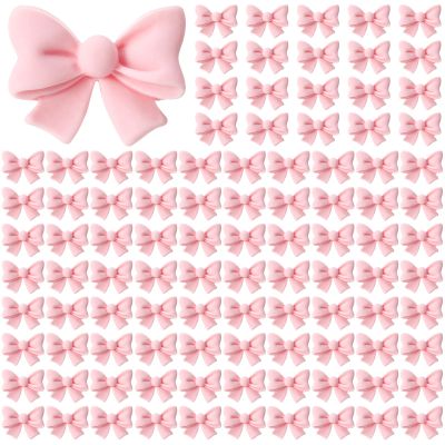 100 Pcs Pink Bowknot Cupcake Toppers Glitter Pink Bow Cake Picks