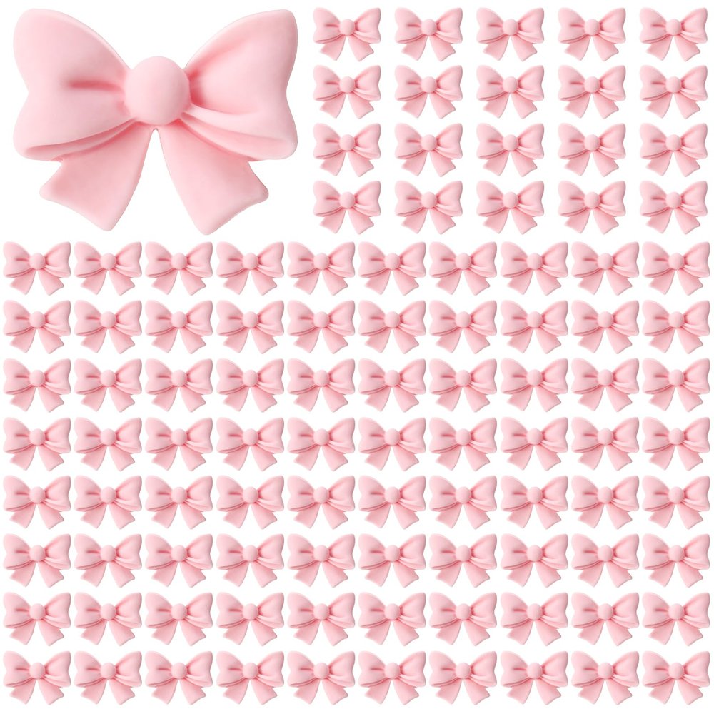 100 Pcs Pink Bowknot Cupcake Toppers Glitter Pink Bow Cake Picks